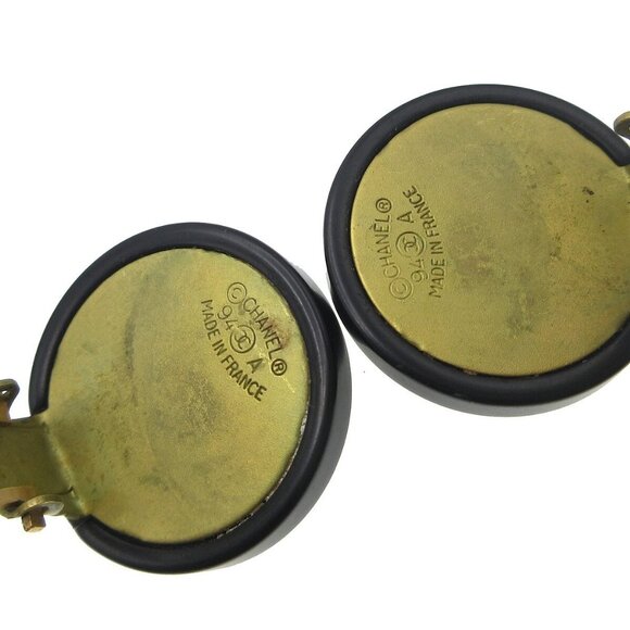 Chanel Button Earrings Black Gold Clip-On 94A - Picture 4 of 5